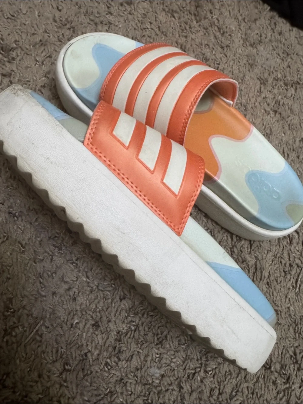 adidas Adilette Platform Slides in a peach/coral